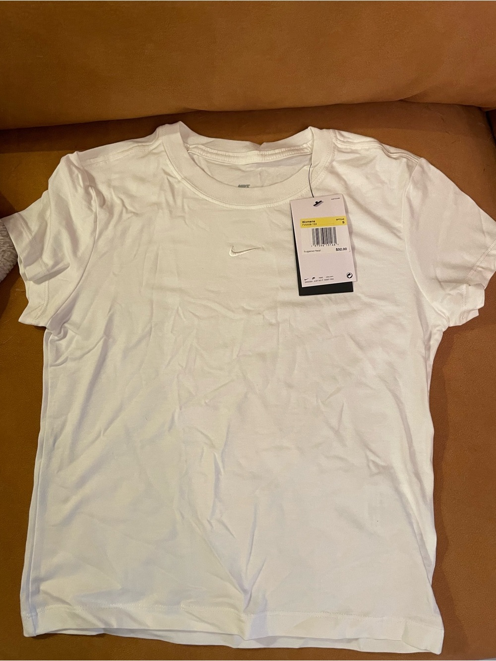 Nike Women’s White Short Sleeve Crew Tee with Subtle Embroidered Swoosh